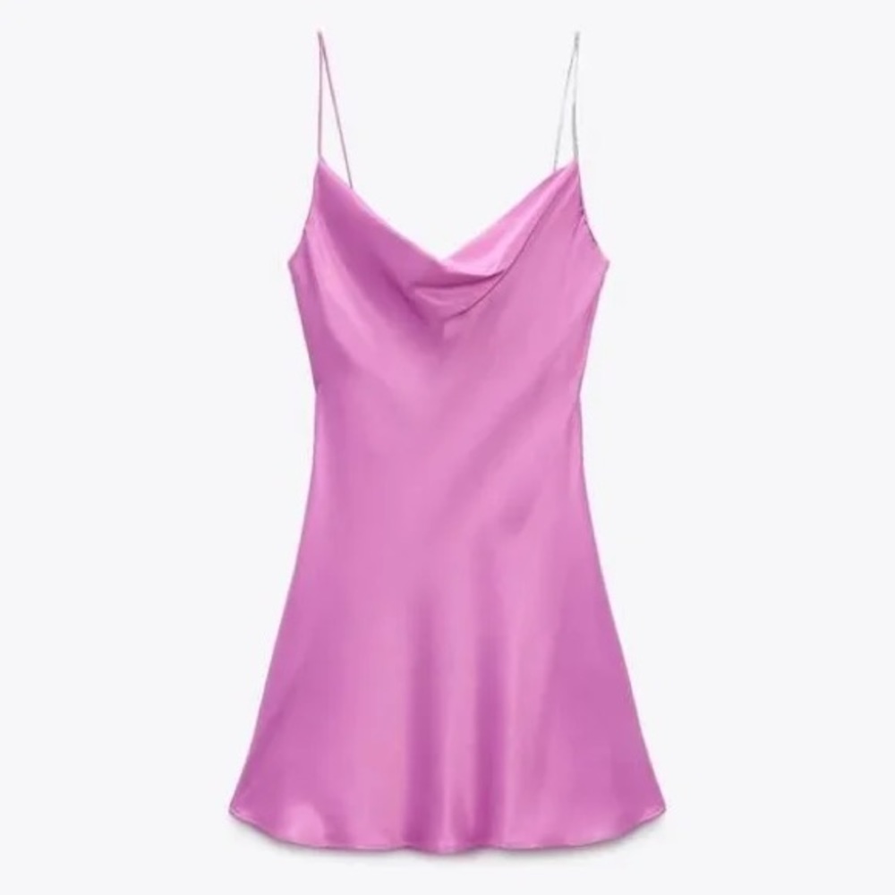 Zara Satin Rhinestone Strap slip mini